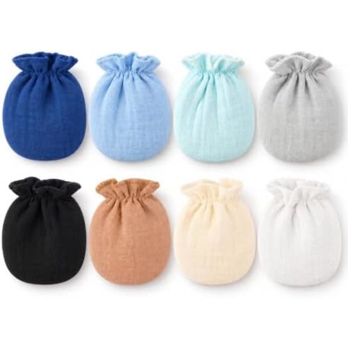 8 Pairs Soft Muslin No Scratch Baby Mittens for 0-6 Months Newborn