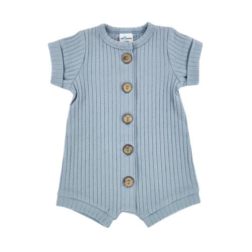 Blue Ribbed Button Romper