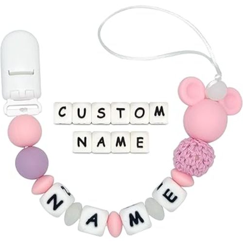 Personalized Pacifier Clip with Name Customizable Mouse (PinkW)