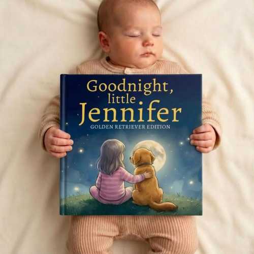 Personalized Golden Retriever Bedtime Story Book for Girls, Custom Retriever Bedtime Book Girl, Golden Retriever Nursery Gift, Baby Shower