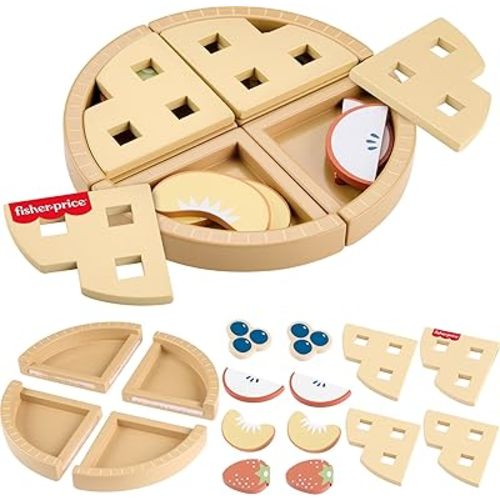 Fisher-Price Wood Pretend Play Toy Fruit Pie, Tiny Garden 16-Piece Wooden Food Puzzle Set for Preschool Kids Ages 3+ Years (Amazon Exclusive)
