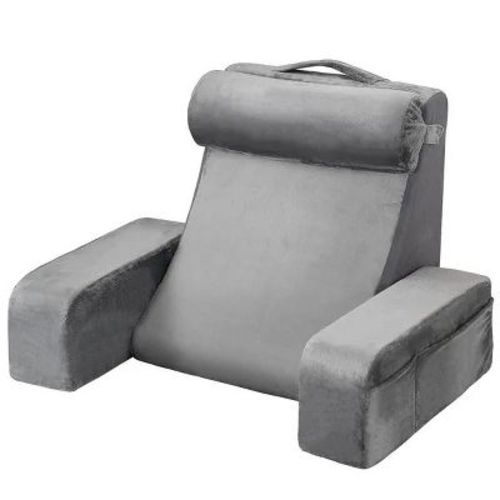 Reading Pillow, Backrest Support Pillow with Arm and 3 Pockets, Large Size Bed Pillow with Removable Headrest & 25D Sponge, Handle for Easy Carrying