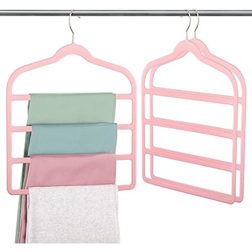 Velvet Pants Clothes Hanger Space Saving Non Slip Pants Shorts Hanger, Myfolrena Jeans Slack Trousers Hangers Multiple Velvet Hanger Closet Storage and Organization for Jeans,Scarf,Tie(Pink, 3)