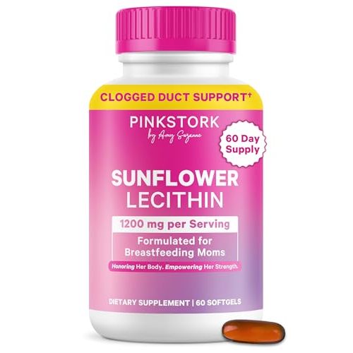 Pink Stork Sunflower Lecithin Supplement - 1200 mg - 60 Softgels | Formulated for Clogged Milk Ducts - Breastfeeding Essentials for Postpartum Moms - Supports Breast Milk Flow