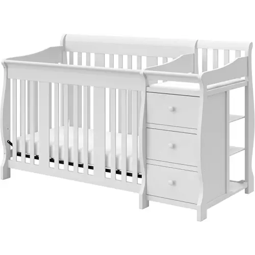Storkcraft Portofino 5-in-1 Convertible Crib & Changer (White) – GREENGUARD Gold Certified, Fits Standard Crib Mattress, Converts to Toddler Bed and Full Bed, 4 Adjustable Mattress Heights