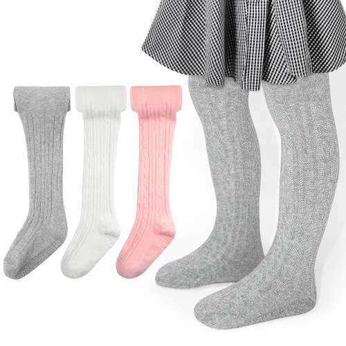 ELUTONG Toddler Girl Tights, 3 Pack Non Slip Baby Tights for 6 months-6 years