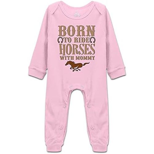 DOQOSESHY Born to Ride Horses with Mommy Baby Bodysuit Short/Long Sleeve Jumpsuit Rompers, 3 Months