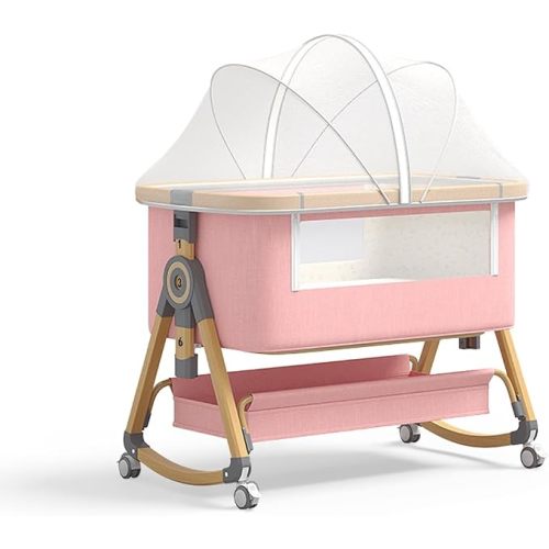 Baby Bassinet, 4 In 1 Portable Bassinet Bedside Sleeper with Wheels Comfy Mattress and Storage Basket, Moises Para Bebe 6 Adjustable Height Rocking Bedside Bassinet for Baby Newborn Boys Girls