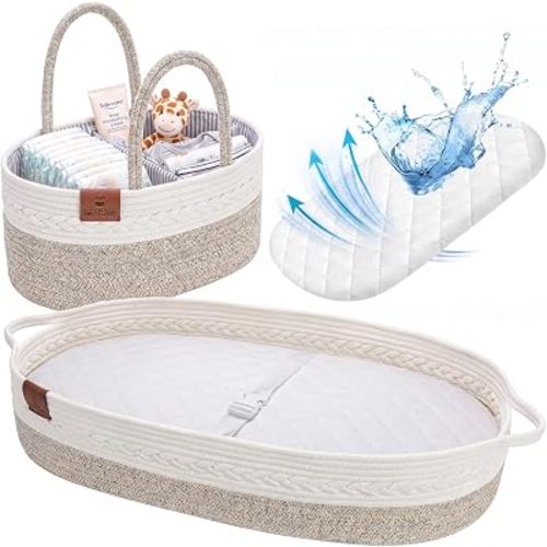 Deluxe Baby Changing Basket for Baby Dresser, Baby Moses Baskets for Newborn, Cotton Diaper Bassinet, Unisex Moses Basket for Babies, Foam Change Diaper Changing Pad for Dresser, Changing Table Topper