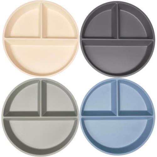 Bamboo Divided Plates (Set of 4) - Matte Dark Gray/Green/Off White/Pink