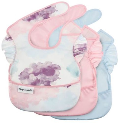 Tiny Twinkle Mess-Proof and Waterproof Baby Food Bib for Boys or Girls, Machine Washable and BPA-Free w/Adjustable Closure (3-Pack, Cotton Candy)