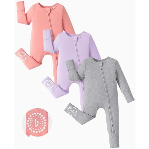 PATPAT Baby Footies Boys Girls - Bamboo Viscose - Zipper & Non-Slip Soles Romper Mitten - Footed & Footless Infant Clothes