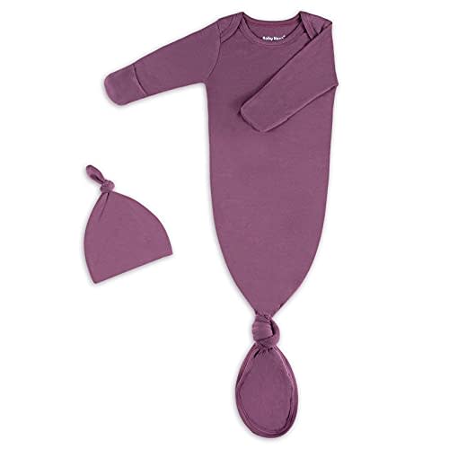 Newborn Baby Knotted Gown, Super Soft Silky Infant Long Sleeve Sleeper for Baby Girl and Boy Sleeping Bag with Hat