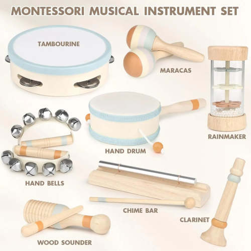 Drums & Bells - Wooden Montessori Instruments for 6M -4YS - Joyreal