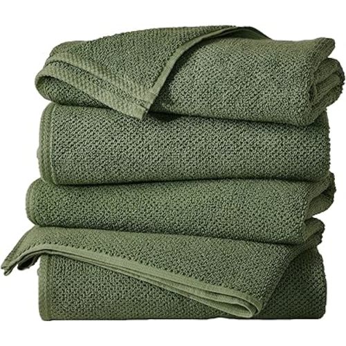 Great Bay Home 100% Cotton 4 Pack 54x27 Bath Towel Set - Absorbent, Quick-Drying, Durable Towels for Bathroom Decor - Low-Twist, Two-Ply Fibers (Forest Green)