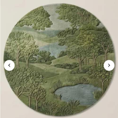 Wool Landscape Rug with Sculpted Green Design