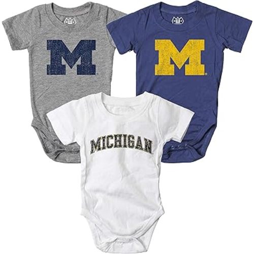 Wes and Willy Baby College Team 3 Pack of Cotton Rompers