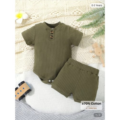 Newborn Baby Boy Ribbed Knit Bodysuit & Shorts | SHEIN USA