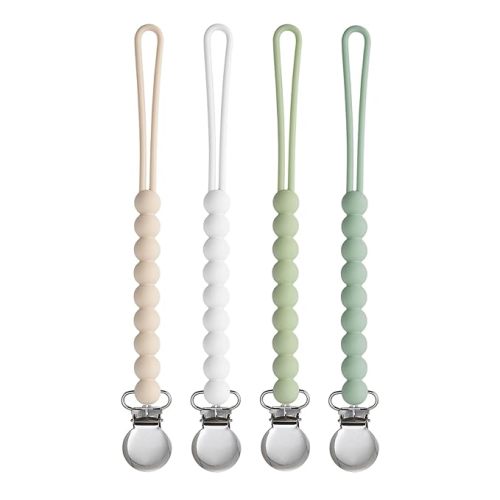 Pacifier Clip for Boys Girls - MORIBOX 4 Pack Paci Clip Soothie Baby Binky Holder for Shower Gift Birthday (Beige+White+Lgreen+Sage)