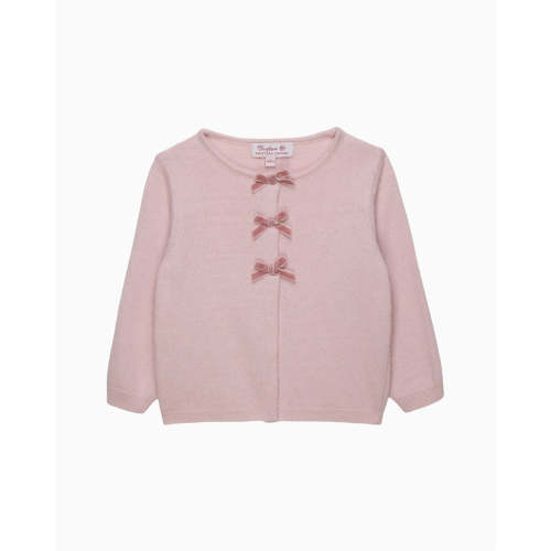 Baby Velvet Bow Cardigan in Pink | Trotters London – Trotters Childrenswear USA