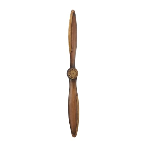 Deco 79 Metal Airplane Propeller Home Wall Decor Wood Inspired 2 Blade Wall Sculpture with Gold Aviation Detailing, Wall Art 5" x 2" x 56", Brown