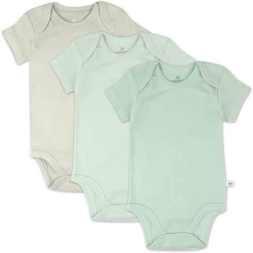 HonestBaby 3-pack Short Sleeve Bodysuits One-piece 100% Organic Cotton for Infant Baby Boys, Girls, Unisex, Sage Ombre, 6-9 Months