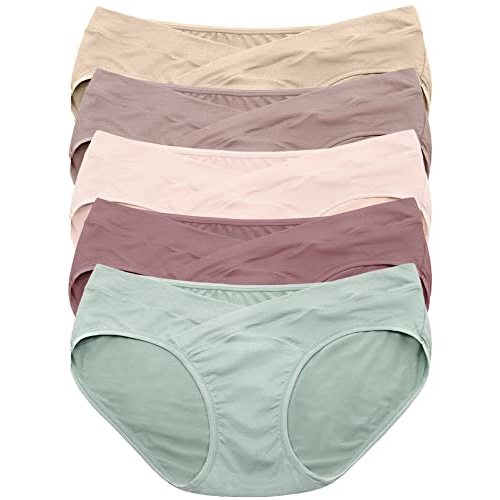 Kindred Bravely Under the Bump Bikini Maternity Underwear for Pregnancy | Soft stretchy 5 pack with a low rise no roll waistband. Panties with full rear coverage for c section recovery and postpartum