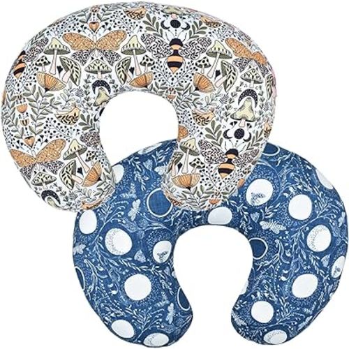 Winmany 2 Pack Baby Nursing Pillow Cover Newborn U-Shaped Breastfeeding Pillowcase Cushion Cover Stretchy Replaceable Forest&Floral Pillow Cover Slipcover 22.5x21
