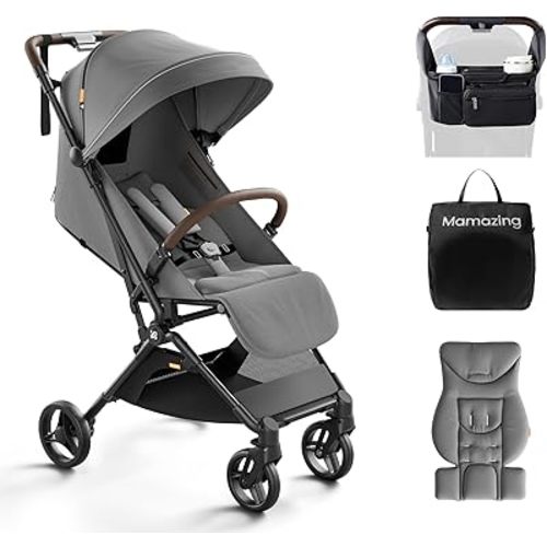 MAMAZING Ultra Air Lightweight Baby Travel Stroller with Carbon Fiber Frame, Compact & Airplane-Friendly, One-Handed Fold, 11.6 lbs, Perfect for Toddlers, Organizer & Cushion Included, Grey