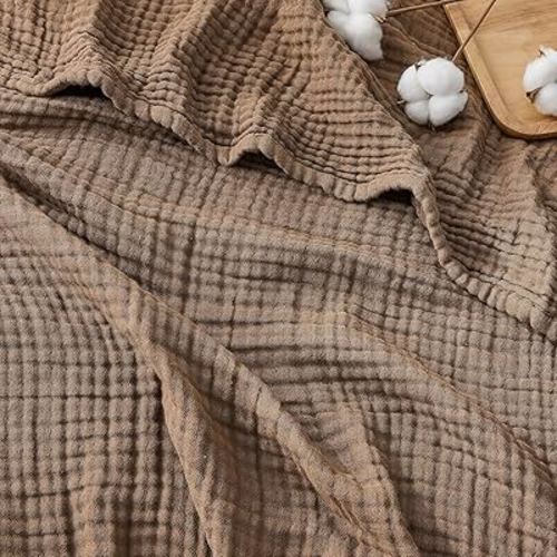 EMME Muslin Baby Blankets 100% Cotton 4-Layer Swaddle 40"x50" Lightweight Soft Breathable for Toddler, Infant, Newborn All Season Gauze Blanket, Brown