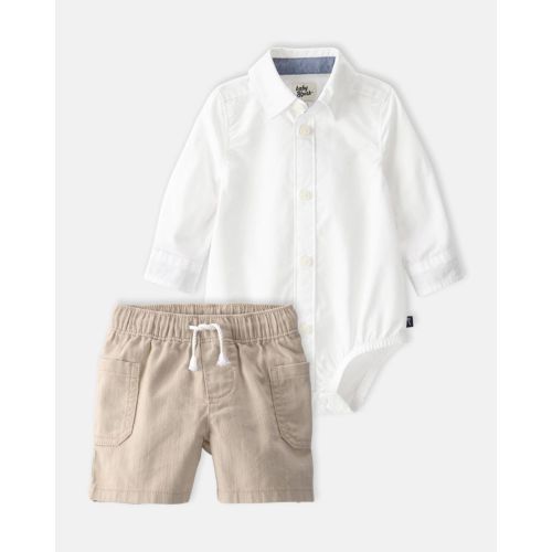 Baby Boy 2-Piece Button-Down Bodysuit & Short Set - White/Brown - OshKosh B'gosh | Carter's