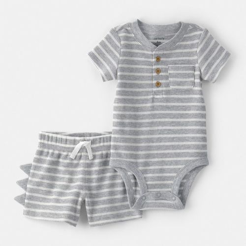 Baby Boy Carter's 2-Piece Dinosaur Spikes Waffle Knit Short Sleeve Bodysuit & Shorts Set