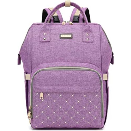 Diaper Bag Backpack, Diaper Bags for Baby Girls Boys, Baby Bags for Moms Dads, Nappy Changing Bag with Insulated Pockets,Multi-functional Waterproof Backpack with Stroller straps-Purple