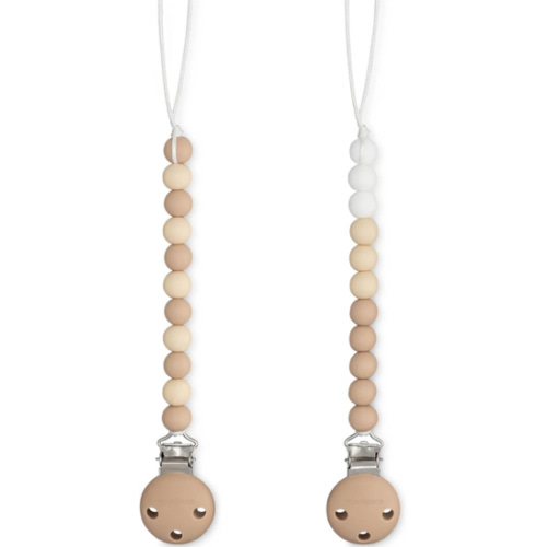 Comfy Cubs Pacifier Clips 2 Pack - 100% Food Grade Silicone Baby Pacifier Clips, BPA & PVC Free - CPSIA Certified, Lightweight and Flexible Baby Gifts - Beige, Light Beige & White