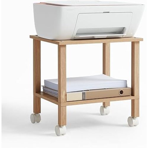 YUFAM 2 Tier Printer Stand with Storage,Under Desk Shelf Printer Table,Small Printer Stand with Wheels,Rolling Printer Cart for Office