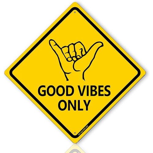Good Vibes Only Sign - 12 × 12″ Aesthetic Metal Signs for Surf Decor for Surfboard Home Bedroom Beachy Room, Indoor/Outdoor Use