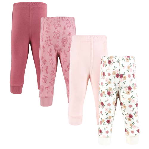 Hudson Baby Girls Cotton Pants and Leggings, Mauve Floral Love, 0-3 Months
