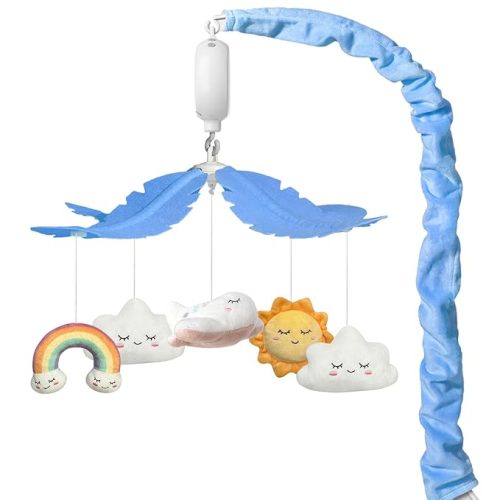 Crib Mobile for Baby, Blue and White Airplane & Sky Theme - Blue