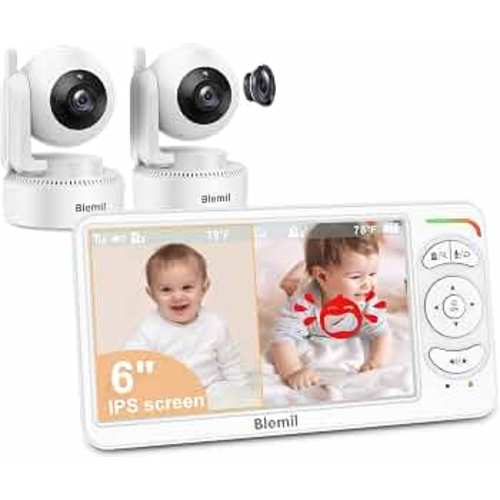 Blemil 6" Baby Monitor with 2 Cameras 4000mAh Battery Upgrade Split Screen Video Baby Monitor No WiFi Remote Pan-Tilt-Zoom Auto-Night Vision 150 Languages ECO Mode 2-Way Talk 1000FT (Ideal Condition) : Everything Else