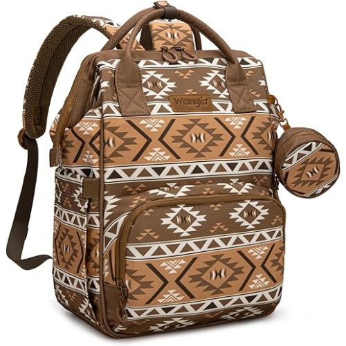 Wrangler Aztec Backpack Multifunction Baby Travel Bag with Changing Pad, Stroller Straps and Pacifier Case WG2204-91103BR