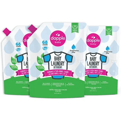 Baby Laundry Detergent by Dapple, Concentrated, Plant Based & Hypoallergenic, Stain Removing Natural Ingredients, Fragrance Free, 34 Fl OZ (Pack of 3)
