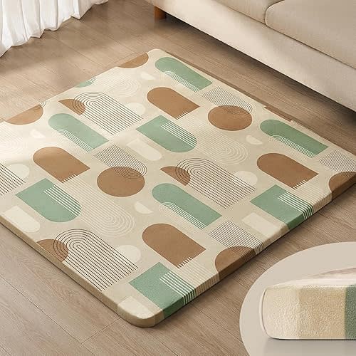 Blissful Diary 1.3" Thick Baby Play Mat, 71x59 Playpen Mat with Removable & Washable Cover, Ultra Soft Crawling Rug for Floor, Foam Cushion & Non-Slip Backing for Kids, Toddlers, Earth Tone Rainbow