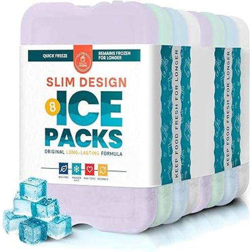 Healthy Packers Reusable Ice Packs for Lunch Boxes - Long Lasting Slim Freezer Packs, Thin Non-Toxic BPA-Free Hard Gel Ice Blocks for Coolers, Kids & Adults Lunch Bags, Travel, Camping, Food Storage