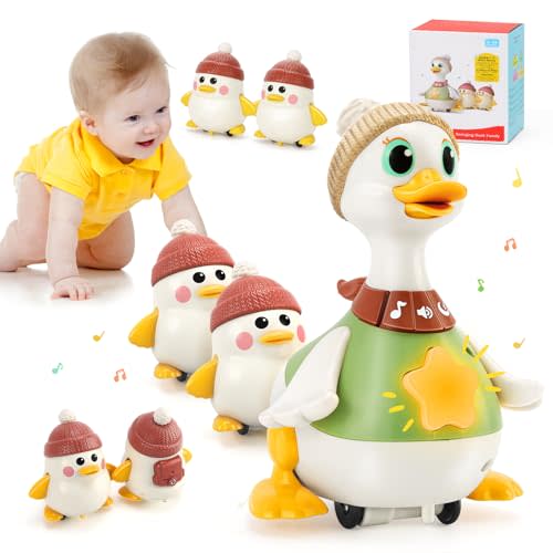 KETIEE Dancing Duck Toy for Baby 6-36 Months: Musical Duck Crawling Toy for Infants Tummy Time, Swing Duck Toys Set with Music & Light for Toddlers Early Learning, Easter Birthday Newborn Gifts-Unisex