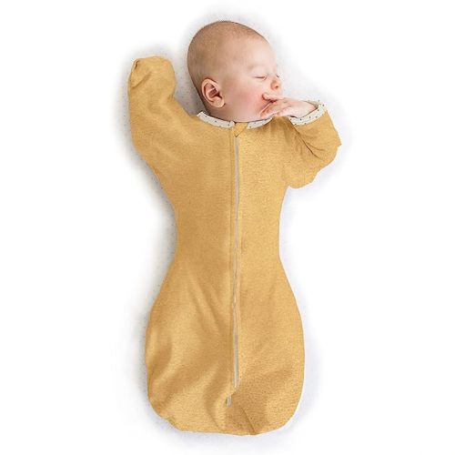 SwaddleDesigns Transitional Swaddle Sack, Arms Up Half-Length Sleeves & Mitten Cuffs, Swaddle for Newborn Transition to Baby Sleep Sack Wearable Blanket, Medium, 3-6 Month, 14-21 lb, Heathered Gold