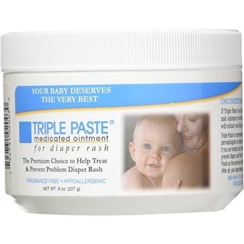 Triple Paste Diaper Rash Cream, Hypoallergenic Medicated Ointment for Babies, 8 oz (Pack of 2)