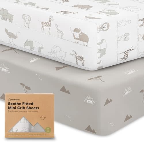 2-Pack Mini Crib Sheets Fitted - 38x26 Pack N Play Sheets for Pack and Play Mattress, Organic Cotton, Soft & Breathable Playard Bedding, Neutral Mini Toddler Bed Cover for Boys, Girls (Savannah)