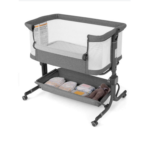 Adjustable Bedside Bassinet with Storage Shelf & Wheels