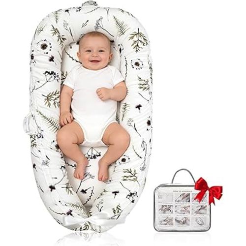 Baby Lounger | Organic Cotton Infant Lounger | Reversible, Adjustable & Portable Floor Lounger | Soft, Breathable, Washable Cover | Forest