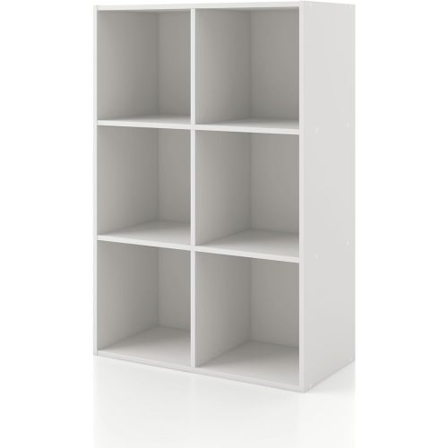 Homes: Inside + Out Apexa 6-Cube Storage Organizer Shelves, Stackable Wood Bookcase Fits Cubby Bins for Organization, Dorm Teen Room Decor & Home Office, White